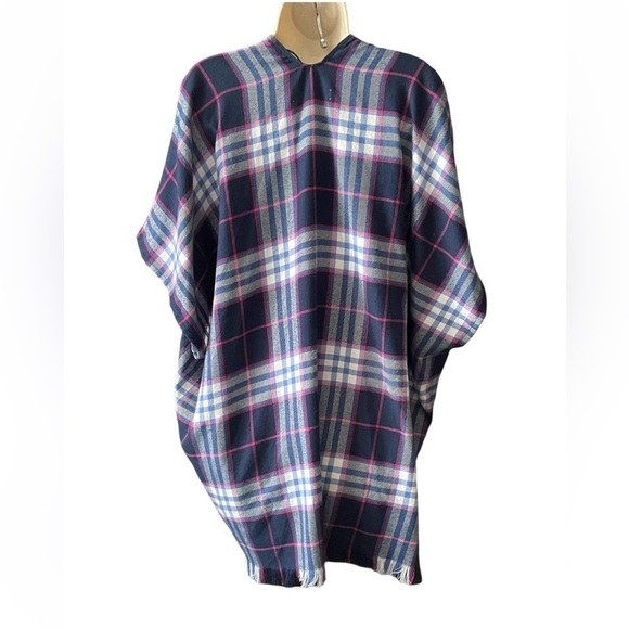 Loft Womens Plaid Frayed Hem Knit Wrap Open Cardigan Sweater XS-S Blue Pink - Picture 4 of 9